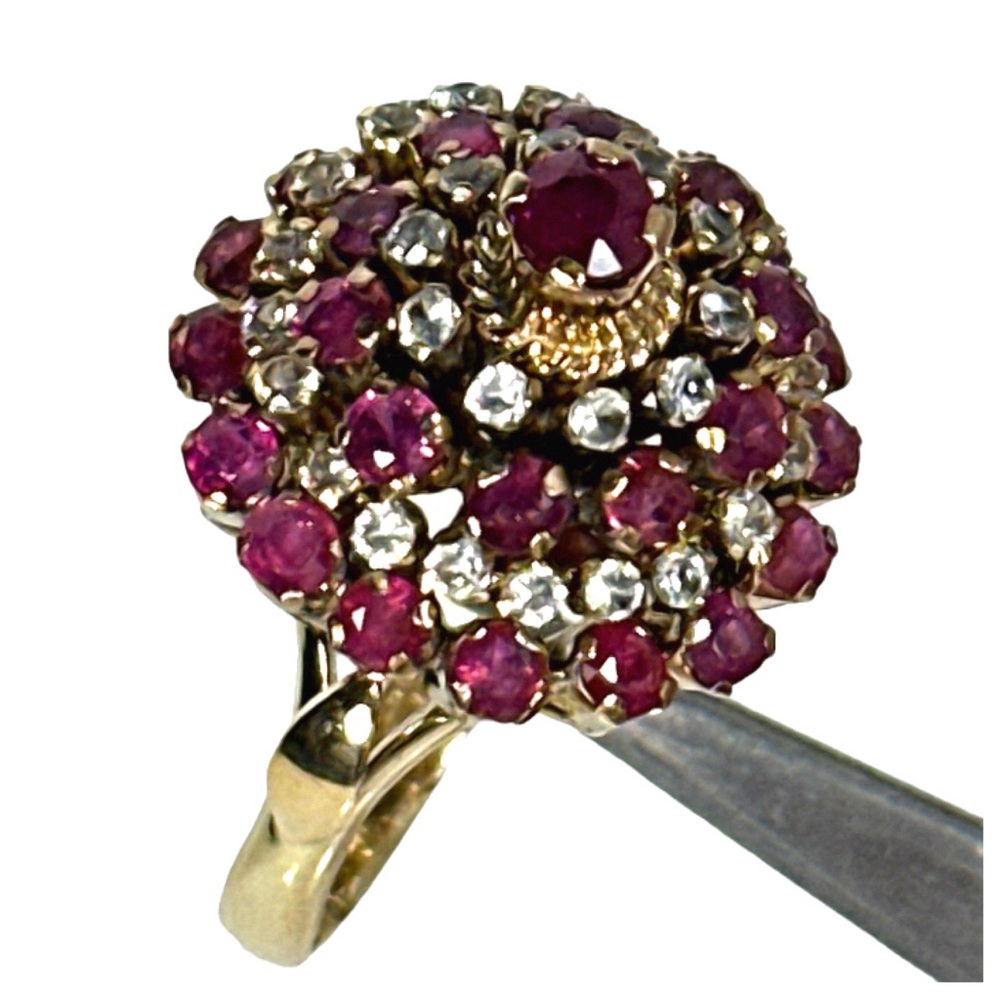 1940’s SOLID YELLOW GOLD GENUINE RUBY & SAPPHIRE THAI PRINCESS HAREM RING